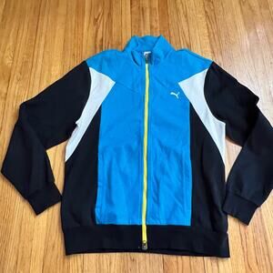 Puma Track Jacket Mens Large USP DRY Athletic FULL ZIP Sweatshirt Blue Black